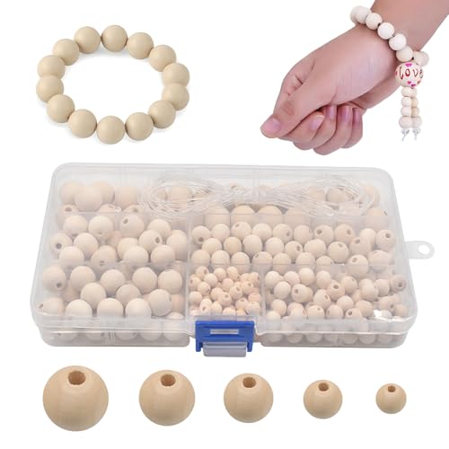 【送料無料】TVETE ウッドビーズ 木製ビーズ 穴大きめ 弾性糸入り【300個セット】丸型 多機能ラウンドビーズ 色染め可能 DIY 手芸用品 丸型 6mm/...