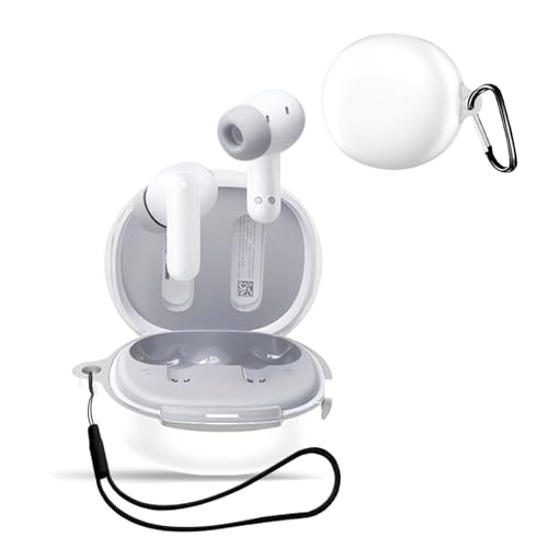【送料無料】For QCY MeloBuds N30 用 ケース カバー 【KONXISA】ワイヤレスイヤホン ケース シリコン素材 着用しやすい 耐衝撃 防水防塵 ウォッシャブル（カラビナ付き+ストラップ付き ） 装着充電可能 持ち運びがしやすい（ホワイト）