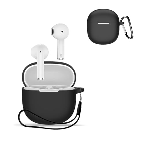 【送料無料】For QCY Ailybuds lite 用 ケース カバー 【KONXISA】ワイヤレスイヤホン ケース シリコン素材 着用しやすい 耐衝撃 防水防塵 ウォッシャブル（カラビナ付き+ストラップ付き ） 装着充電可能 持ち運びがしやすい（ブラック）