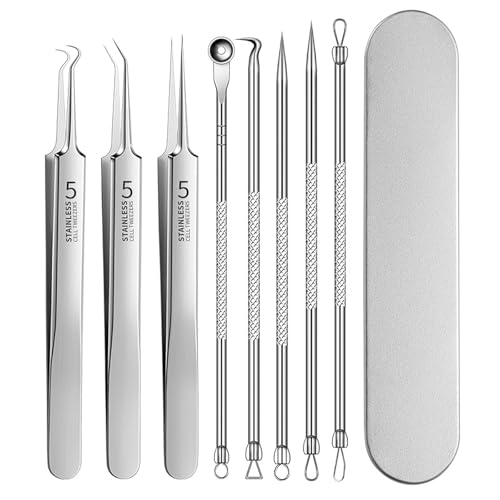 【送料無料】[LUYING] 角栓ピンセット 8セット 精密ピンセット 極細ピンセット 先端は幅0.1mm 汎用型 ニキビを取り除き黒ずみを取り除く 毛穴ケア専用 角栓付きピンセット収納ボックス 毛穴ケア専用の精密作業が可能