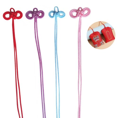 【送料無料】TOAURDA お守り 紐 お守りひも 二重叶結び 紐結び 4 色 40本入り 和風紐結び お守り紐 首から下げる お守り 手作り新年 新春 お守り紐 御守り リボン（薄い紫色 大きな赤 薄い青色 ピンク色）