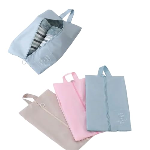 【送料無料】BLOOPIC シューズバッグ 3個入り シューズケース 靴入れ 撥水加工 軽量 持ち運び便利 取手付き 衣類入れ 収納バッグ 防塵 防汚 防臭 男女兼用 旅行 出張 スポーツ シューズ入れ 学校 家庭用36CM*21CM （ピンク+ブルー+ベージュ）