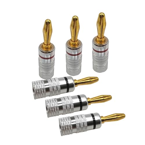 【送料無料】Voluty Tek バナナプラグ スピーカーケーブル用 4mm 24K 金メッキ バナナジャックコネクタ デュアルスクリュタイプ オーディオ/ビデオリシーバー/サウンドシステム用 6pcs (3pair)
