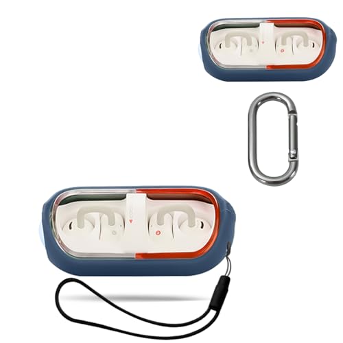 【送料無料】【KONXISA】For 水月雨 MOONDROP PILL 用 ケース カバー シリコン素材 耐衝撃 防水防塵 ウォッシャブル （カラビナ付き+ストラップ付き ） 着用しやすい 装着充電可能 持ち運びがしやすい（ブルー）