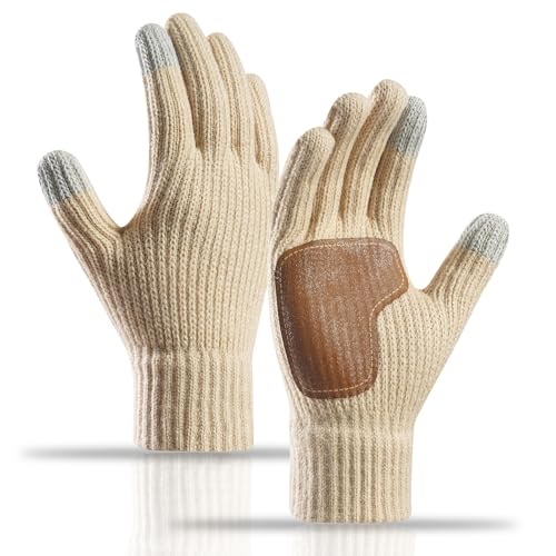 【送料無料】[SHUVZARI] ニット手袋 メンズ 秋冬用 防寒防風 裏起毛 滑り止め 5本指 スマホ対応 あった..