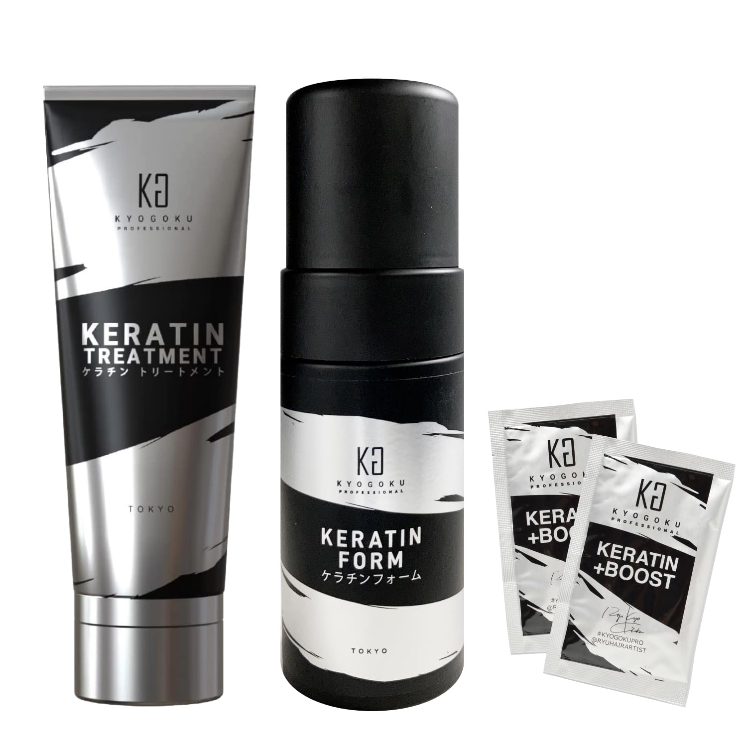 【送料無料】Kyogoku ケラチンフォーム 原液100% 導入美容液フォームトリートメント 美容室専売品 内部補修 ダメージ補修 色：ブラック、サイズ：集中髪質改善セット