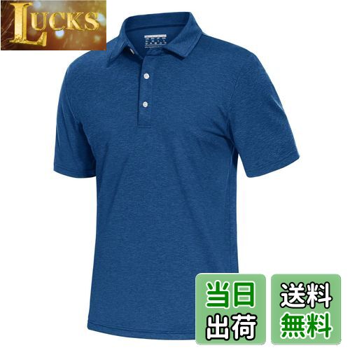 【送料無料】[TACVASEN] ポロシャツ メンズ 半袖 吸汗速乾 通気性 ゴルフウェア ストレッチ ボタン付 通勤 ランニング 襟付き 無地 スポーツ カジュアル ポリエステル 色：ミディアムブルー、サイズ：XL