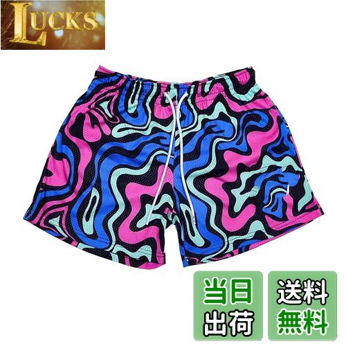 【送料無料】[KULIXI] ショートパンツ バスパン メンズ バスケットボールパンツ トレーニング ハーフパンツ スポーツ ジムウェア フィットネス ポケット付き カジュアル 短パンツ メッシュ 速乾 通気 DK-5592 色：5592 パープル、サイズ：XL