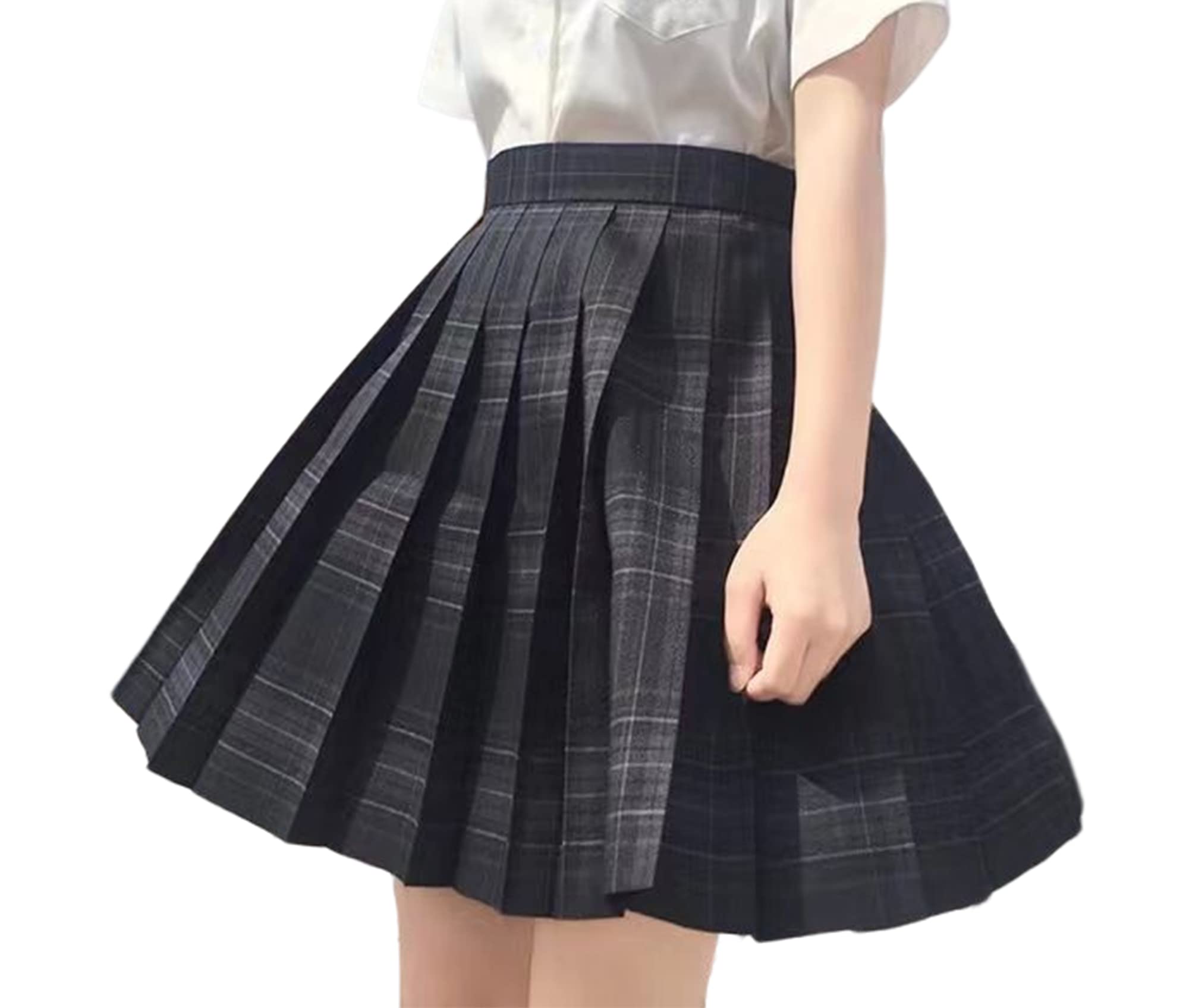 【送料無料】[HDONYUI] 制服 スカート ミニ プリーツ チェック 女子 スクール 高校生 JK 学生 ハイウエスト Aライン アジャスター 卒業式 遊園地 学園祭 文化祭 パーティ 色：カーボングレイ、サイズ：M