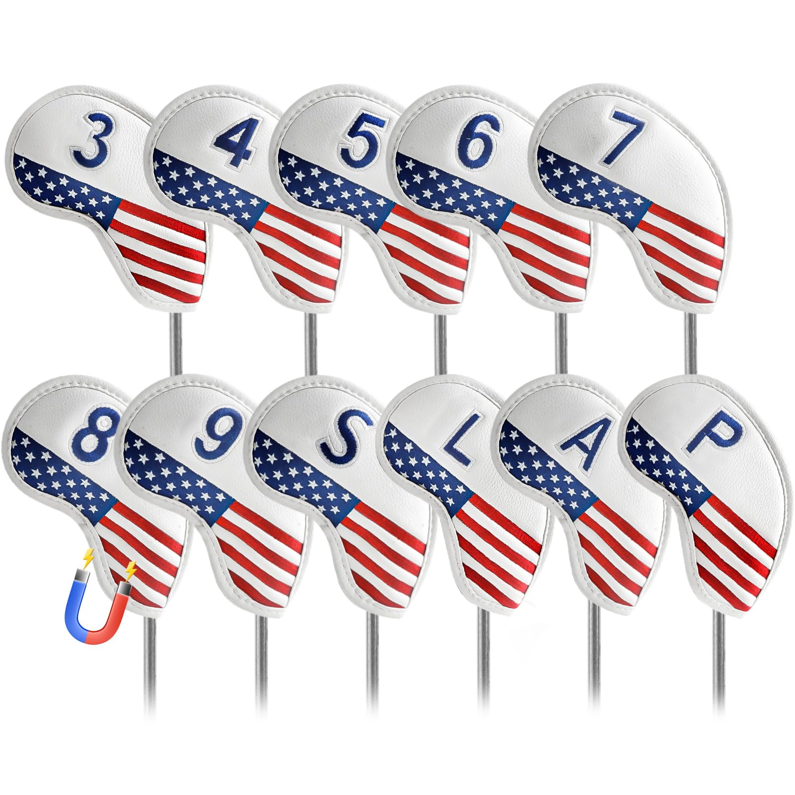 【送料無料】ゴルフアイアンカバー マグネット式開閉 ゴルフヘッドカバー ウェッジカバー 高級 PUレザー 軽量 防水 耐摩耗 番号刺繍 ヘッド保護カバー LT-...