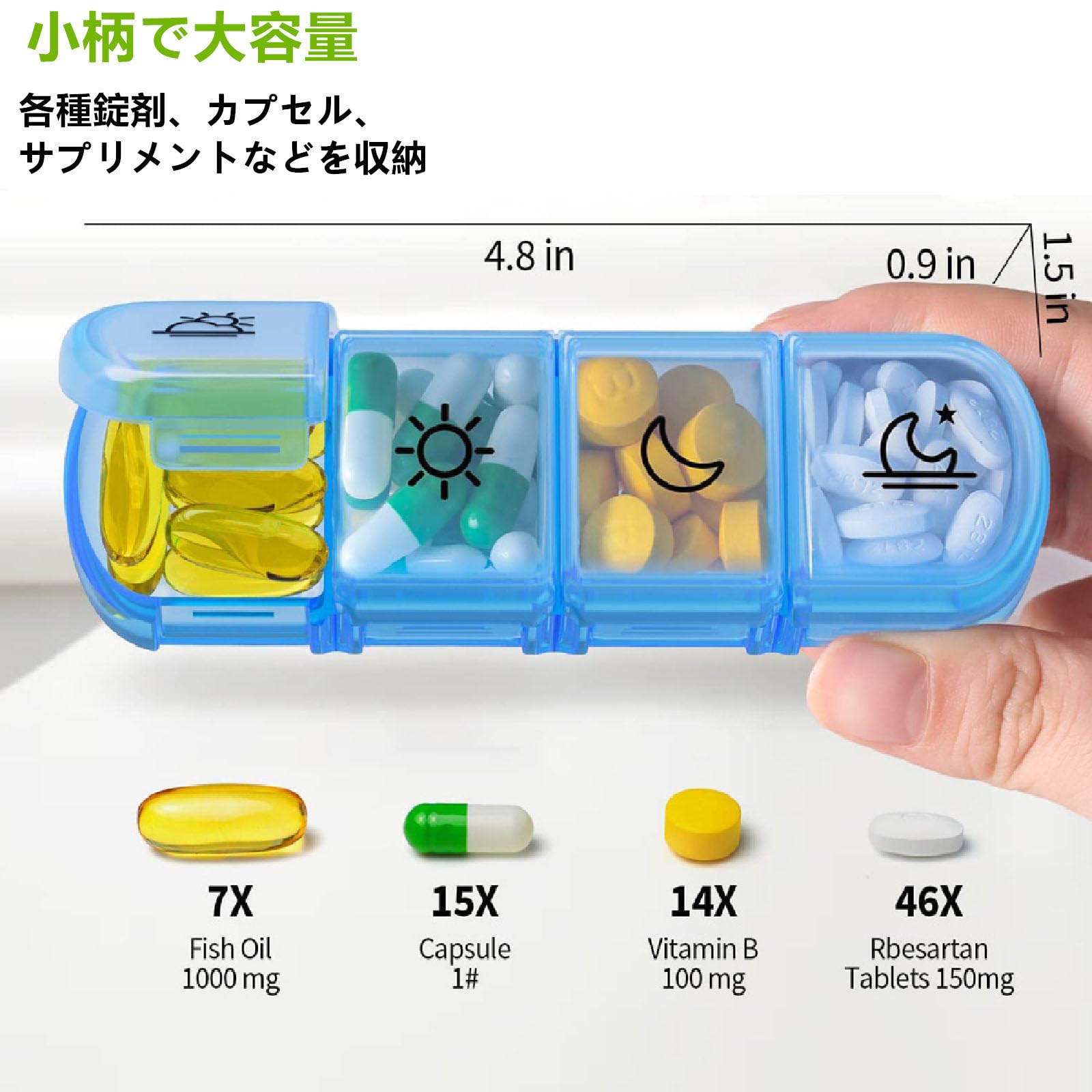 【送料無料】ピルケース 1週間 1日4回 朝昼晩 薬ケース 大容量 携帯用 サプリメントケース 曜日別 飲み忘れ防止 持ち運び （黒い 1日4回） 色：C 薬ケース 1週間 カラー(透明シェル)、サイズ：1日4回 clickworks-10143064 LUCKS サンプル画像2
