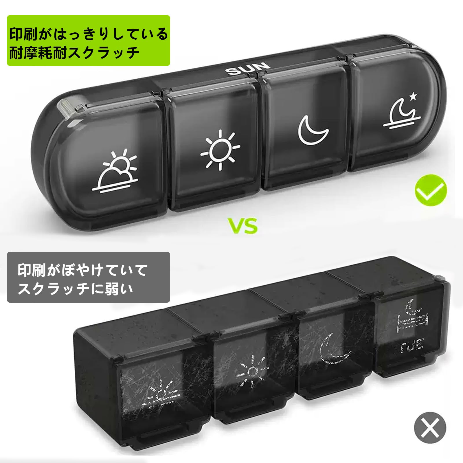 【送料無料】ピルケース 1週間 1日4回 朝昼晩 薬ケース 大容量 携帯用 サプリメントケース 曜日別 飲み忘れ防止 持ち運び （黒い 1日4回） 色：C 薬ケース 1週間 カラー(透明シェル)、サイズ：1日4回 clickworks-10143064 LUCKS サンプル画像3