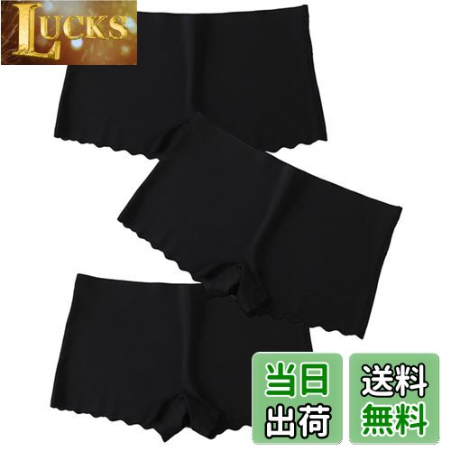 【送料無料】[Aquamie] シームレス ボックスショーツ ボクサーショーツ ボーイレングス ショーツ ローライズ ヒップハング 浅ばき レディース 3枚セット (ブラック L)