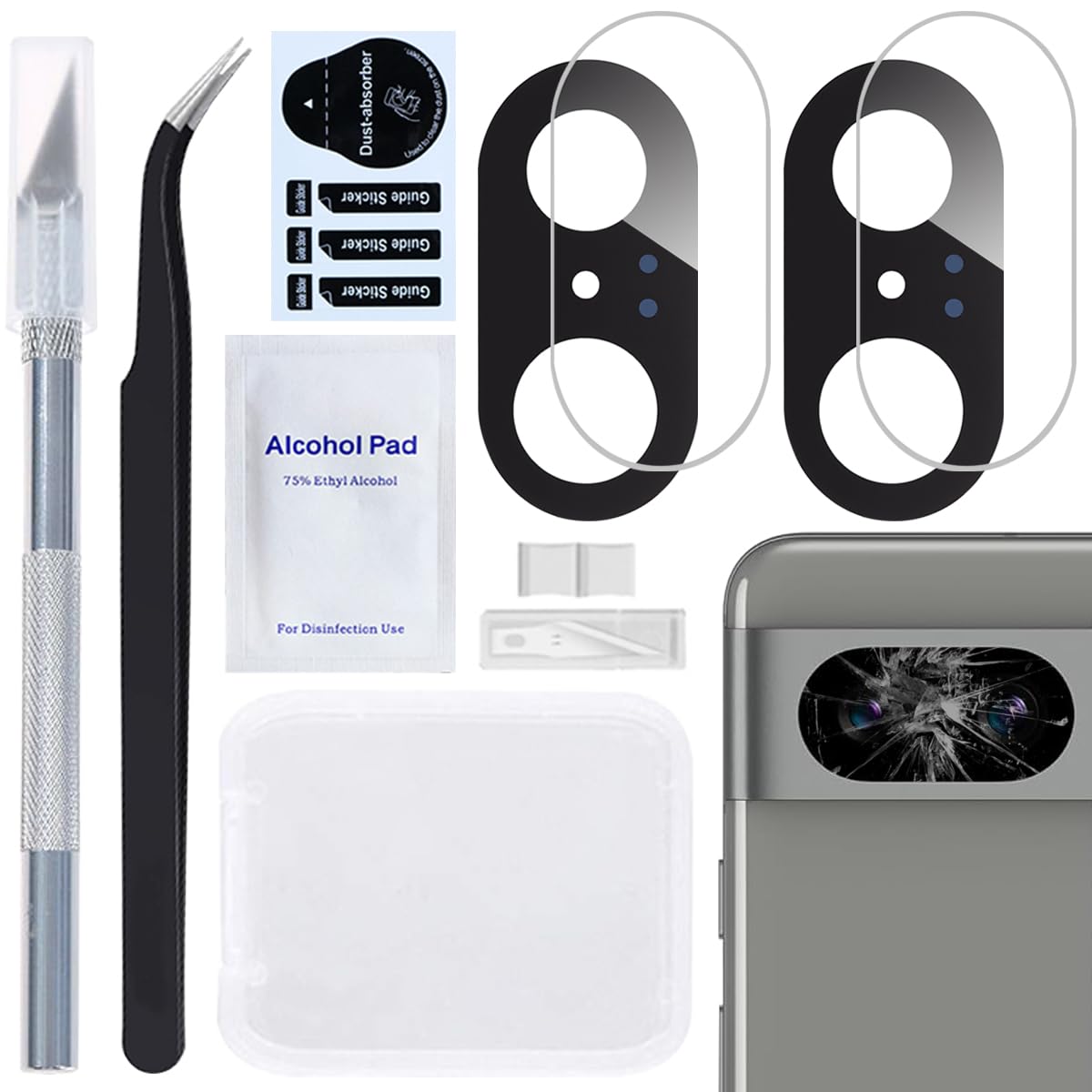 【送料無料】ZHUROUPU 2 PCS for Google Pixel 8 のための後部背部カメラ レンズ ガラスの取り替え付着力の前取付けられている専門の修理用具（黒）との for Google Pixel 8 6.2 インチ G9BQD GKWS6 のために互換性がある