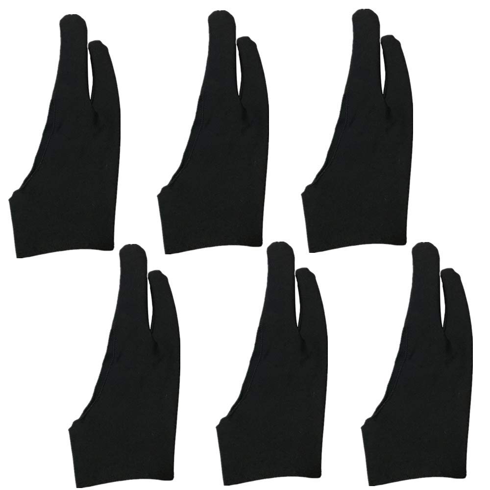 【送料無料】[NA] 6枚入 2本指 手袋 二本指 グローブ 手の汚れ防止 通気性 快適 ライクラ繊維 グローブ タブレット 男女兼用 お絵描き手袋 液晶ペン タブレット用 黒