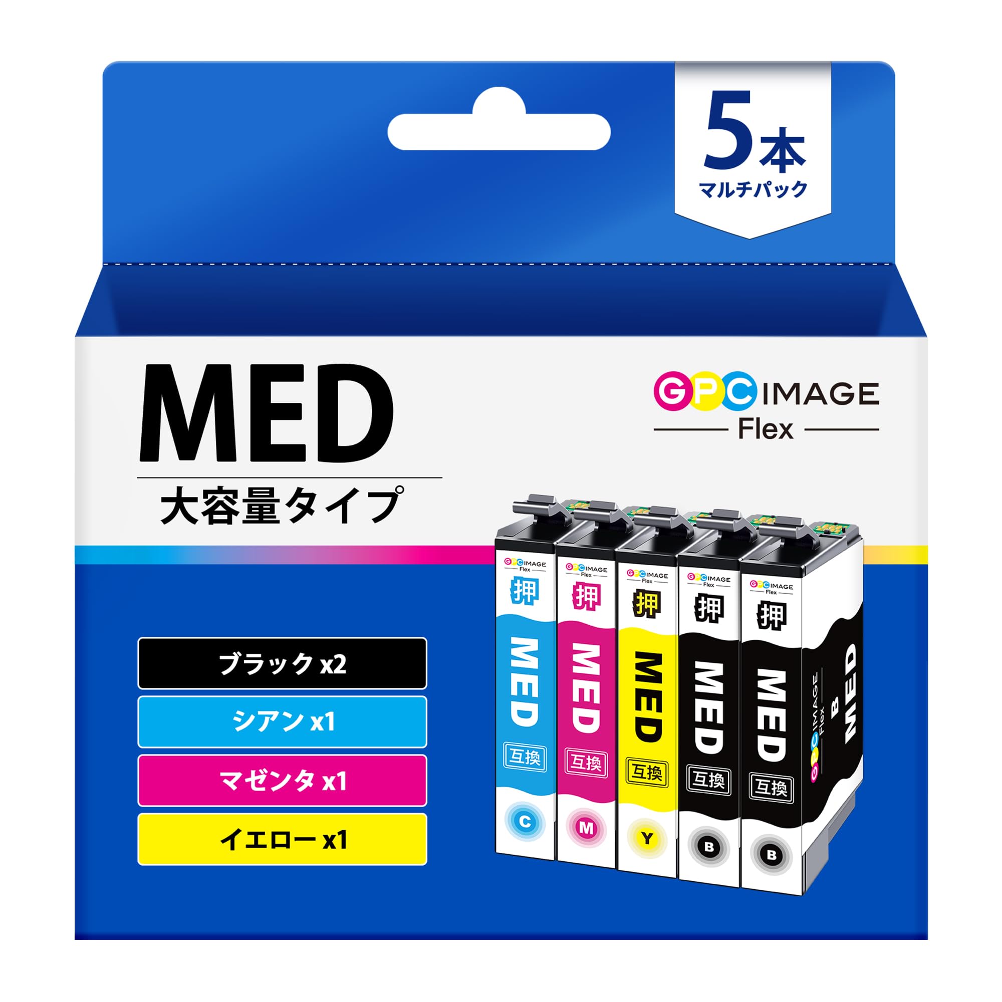 【送料無料】GPC Image Flex MED-4CL メダマヤキ インク ew-056a インクエプソン 対応 カートリッジ めだまやき 4色パック + MED-BK 黒 5本EW-456A EW-056A 目玉焼き 互換 インクカートリッジ