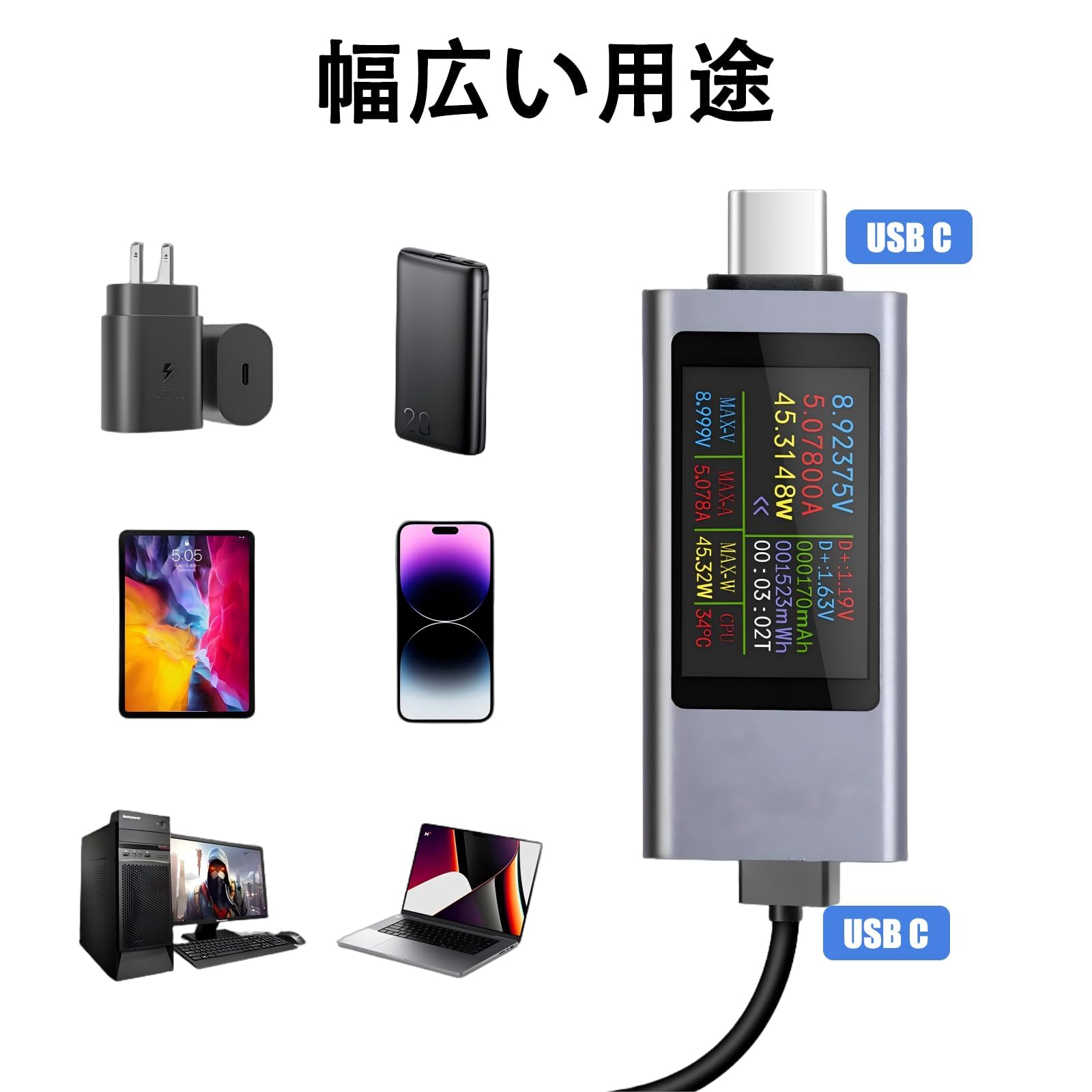 【送料無料】DiyStudio USB-C電流電圧チェッカー usb チェッカー デュアル テスタ...