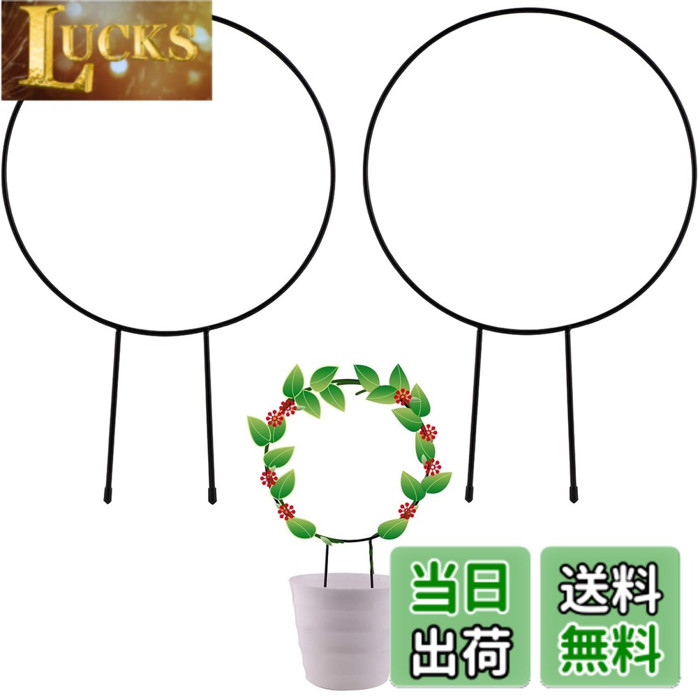 商品情報 商品の説明 商品の説明 【商品仕様】 素材：鉄 サイズ：幅23*高さ34cm セット内容：2個セット 【ご利用方法】 庭園、ペランターでの花、野菜、果物の栽培や養成。植物の苗を中心にその底部分を土に差し入れて、誘引装置の下の部分を土壌に埋めていい。 【おすすめ理由】 高品質の鉄製で丈夫で、黒色のプラスチックコーティングが施され、防錆性と耐久性があります。雨の日でも、屋外で安心してお使いいただけます。 薄っぺらな植物を支え、それらが互いに絡み合うのを防ぎ、直立して健康的に成長するのを助けます。 安定性とサポートを提供し、強風、大雨から弱い植物を守ります。 植物の造形に役立ちます。円形なので、つる性植物の成長方向を誘導し、きれいな丸い造形を作ることができます。 安全警告 お子様の手の届かない場所に保管してください。設置の際は先端部分でケガをしないようご注意ください。確実に土に固定してご使用ください。 主な仕様 【製品仕様】：材質：鉄製、サイズ：高さ約34cm*直径約23cm、セット内容：2個セット【高品質】 鉄でできており、防錆性と耐久性があり、頑丈で変形しにくく、しっかりと立っていて、植物をよくサポートします。雨の日でも、屋外で安心してお使いいただけます。【盆栽の造形】:この植物支柱は円形で、つる性植物の成長方向を誘導し、きれいな丸い造形を作ることができます。植物をより生き生きして、健康と成長に役立ちます。素敵な形の鉢植えは、単調なお部屋にグリーンの爽やかさをもたらします。【植物の支え】:この植物支柱は、薄っぺらな植物を支え、それらが互いに絡み合うのを防ぎ、直立して健康的に成長するのを助けます。また、安定性とサポートを提供し、強風、大雨から弱い植物を守ります。【使用場合】:植物の茎や幹をしっかりサポートしながら育てます。キュウリやトマト、エンドウなどの野菜、クレマチス、朝顔、アイビーなどの蔓植物の牽引にも最適です。植木鉢または地面に適用され、屋外、屋内で使用されます。お部屋飾り、花屋の花造形、ウェディングシーンの装飾などに使用できます。 # 【送料無料】siawadeky 植物支柱 観葉支柱 2個セット 円形 観葉 つる植物 植物サポート 花支え DIY飾り用 植物成長方向誘引 バラ 薔薇 植木鉢用 フラワー支柱 農業用 園芸用 装飾用 植物を育てる際、多くの方が直面する悩みは「どうすれば美しく健康的に育てられるか？」ということです。特につる植物や薄い茎を持つ植物は、風や雨にさらされると成長が妨げられることがあります。そんな悩みを抱える方に、siawadekyの植物支柱が最適です。この商品は、しっかりとしたサポートを提供し、植物が健康的に成長する環境を作り出します。 植物支柱を庭やバルコニーに設置することで、つる植物の育成がスムーズになります。おしゃれなデザインで、インテリアとしても活躍します。これにより、あなたのガーデニングライフがさらに楽しくなることでしょう。 ## 高品質で頑丈な鉄製素材 siawadekyの植物支柱は、高品質の鉄製で作られています。この素材は防錆性を持っており、耐久性に優れています。つまり、雨の日でも安心して使用できます。この特性により、外で植物を育てても問題ありません。また、強風や大雨からも植物をしっかり守ることができます。特に、薄っぺらな茎の植物を支えるために設計されており、互いに絡まないようにしっかりと立てることが可能です。 鉄製の支柱はさまざまな植物に対応し、軟弱な茎の植物だけでなく、トマトやキュウリなどの果実を育てる際にも活躍します。この支柱を使えば、植物が健やかに成長し、安定感が増します。また、軽いタイプの支柱は取り扱いやすく、移動も楽に行えるため、必要に応じて配置を変更することも可能です。 さらに、力強い素材感は、重い植物にも対応できるため、より多様な植物を育てることができます。これにより、あなたのガーデニングプロジェクトがさらに充実したものになるでしょう。この商品は、特に園芸愛好者には必需品だと言えます。日々の世話の質を向上させるために、ぜひこの支柱の使用を検討してみてください。 ## 植物を美しく成長させるデザイン 本製品は、円形のデザインが特徴です。この形状のおかげで、つる植物が自然な成長方向を誘導され、美しい形に育てることができます。特にクレマチスや朝顔などのつる性植物にとって、この形は理想的です。支柱があることで、植物はまっすぐに伸びることができ、他の植物と絡まることなく、健康的な成長が促されます。 見るからにおしゃれなデザインは、インテリアとしても活用でき、屋内での観葉植物にも適しています。手軽にお部屋を華やかにしたい方には、デコレーションの一環としても最適です。植物の美しさを引き立てるこの支柱は、ただの支えとしてだけでなく、アートのような役割も果たすことができます。 また、複数の植物を同時に育てる際にも、支柱の配置を工夫することで、より魅力的な庭やバルコニーを演出することができます。これにより、ガーデニングライフがより楽しみになることでしょう。さらに、この支柱は様々なサイズの植木鉢にも対応していますので、使い方は無限大です。あなたのアイデア次第で、様々な演出が可能になります。 ## 簡単な設置方法と安全性 siawadekyの植物支柱は、設置が非常に簡単です。まず、支柱の底部分を土にしっかりと差し込みます。次に、支柱の上部を植物に合わせて調整します。この手軽さは、初心者でも安心して使えるポイントです。また、支柱を設置する際には、先端部分でケガをしないように注意が必要です。しっかりと土に固定すれば、安心して育てることができます。 さらに、お子様の安全にも配慮が必要です。支柱は手の届かない場所に保管することをお勧めします。これにより、誤ってケガをすることを防げます。また、支柱の耐久性から、長期間使用することが可能ですので、コストパフォーマンスも優れています。 最後に、植物支柱を使うことで、手間をかけずに美しい植物を育てることができるため、ガーデニングを楽しむ時間を増やすことができます。日々の生活に花を添え、ストレス解消にもつながることでしょう。是非、この機会にsiawadekyの植物支柱をお試しいただき、あなたのガーデニングライフを豊かにしてください。 ## まとめ - siawadekyの植物支柱は高品質の鉄製で防錆性があります。 - 円形デザインにより、つる植物の健康的な成長をサポートします。 - 設置が簡単で、安全性にも配慮されています。 - 植物を美しく育てるおしゃれなインテリアとしても活用できます。 - 日常のガーデニングライフを楽しく、充実させるお手伝いをします。