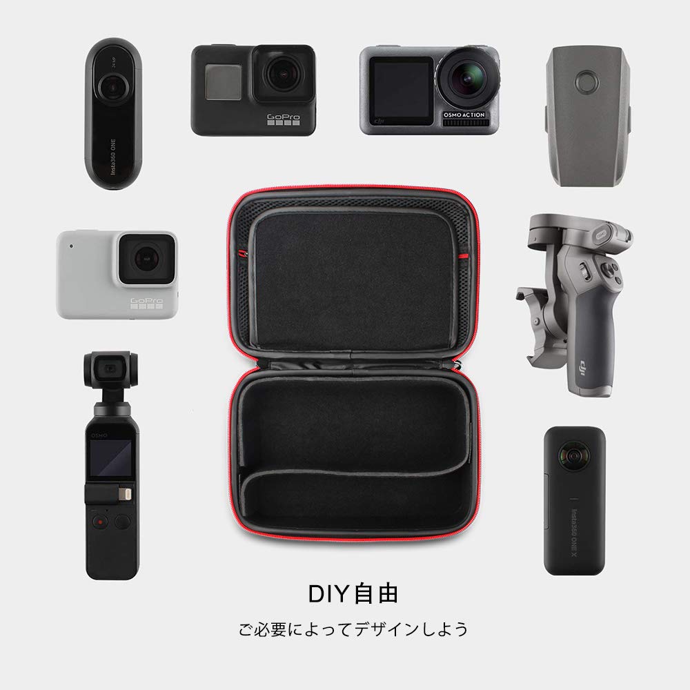 【送料無料】HSU ゴープロ ケース 自由DIY収納ケース 自由な仕切り GoPro Hero13/12/11/10/9/8/7/6/5、DJI 、Insta360全般対応のアクションカメラ ガジェット周辺小物用収納ポーチ バッテリー対応スロット 大容量 撥水加工 clickworks-10168197 LUCKS サンプル画像3