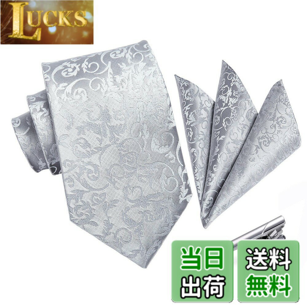 乐天商城 - 【送料無料】[HISDERN] 結婚式 ペイズリー ネクタイチーフ セットメンズ フォーマル シルバー ネクタイ 3点セット 紳士用 入学式 卒業式 プレゼント A3-01