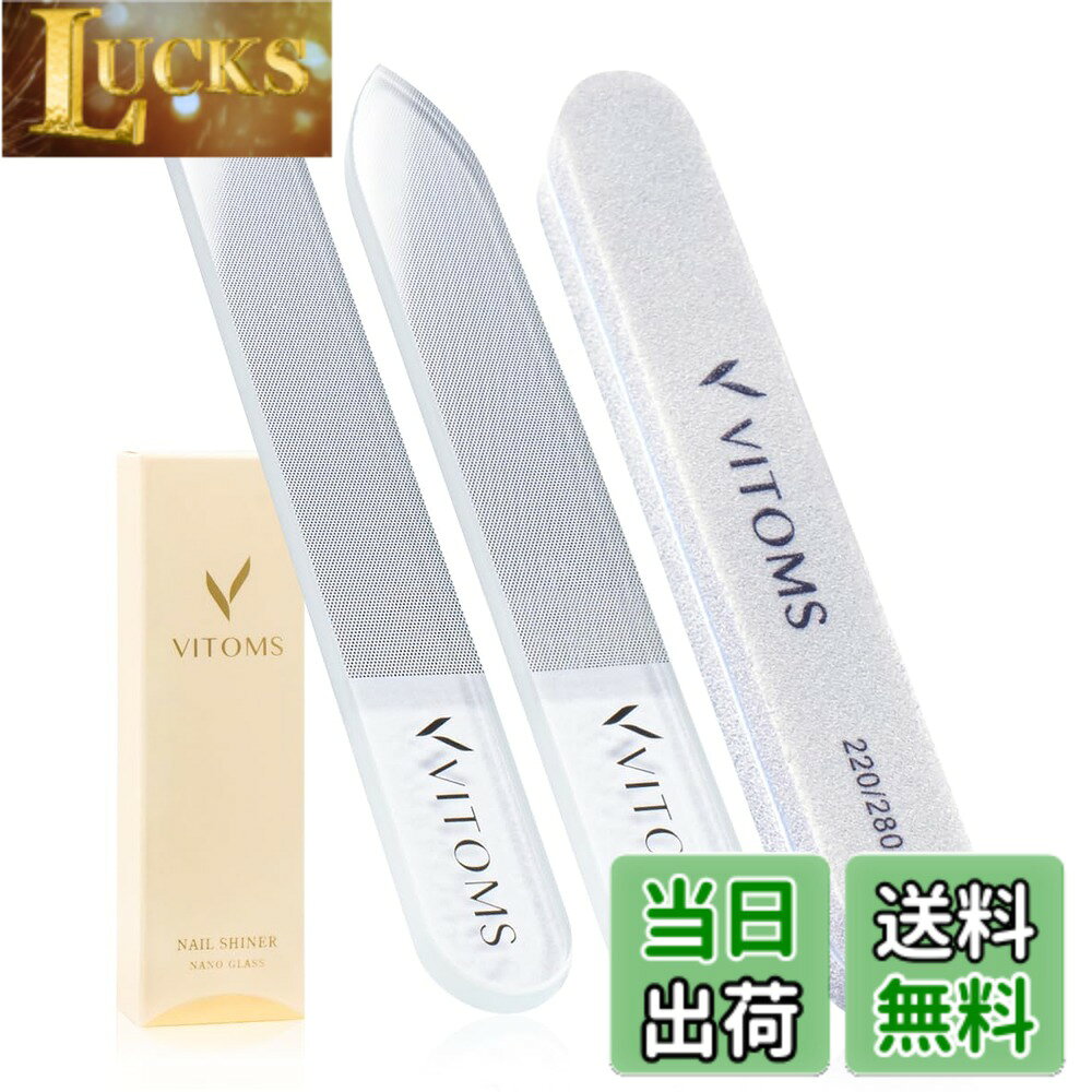 【送料無料】VITOMS 爪やすり 爪磨き 【プロネイリスト推薦】 スポンジファイルセット つめやすり つめみがき つや出し ガラス製 ネイルケア (解説動画付) 色：クリア、サイズ：スタンダード/2種セット