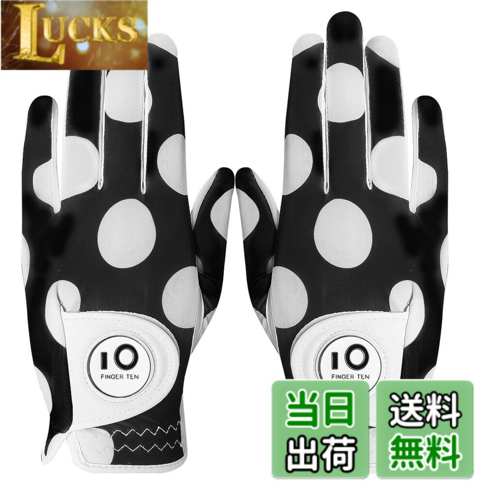 Golf - 【送料無料】ゴルフグローブ レディース 両手 羊革とマイクロファイバーレザー ストレッチ生地 ソフト 柔らかめ 伸縮 通気 耐摩耗性 滑りにくいグリップ 雨 汗に強い 全天候モデル ゴルフマーカー付き NYS-018 色：ブラック（両手）、サイズ：18
