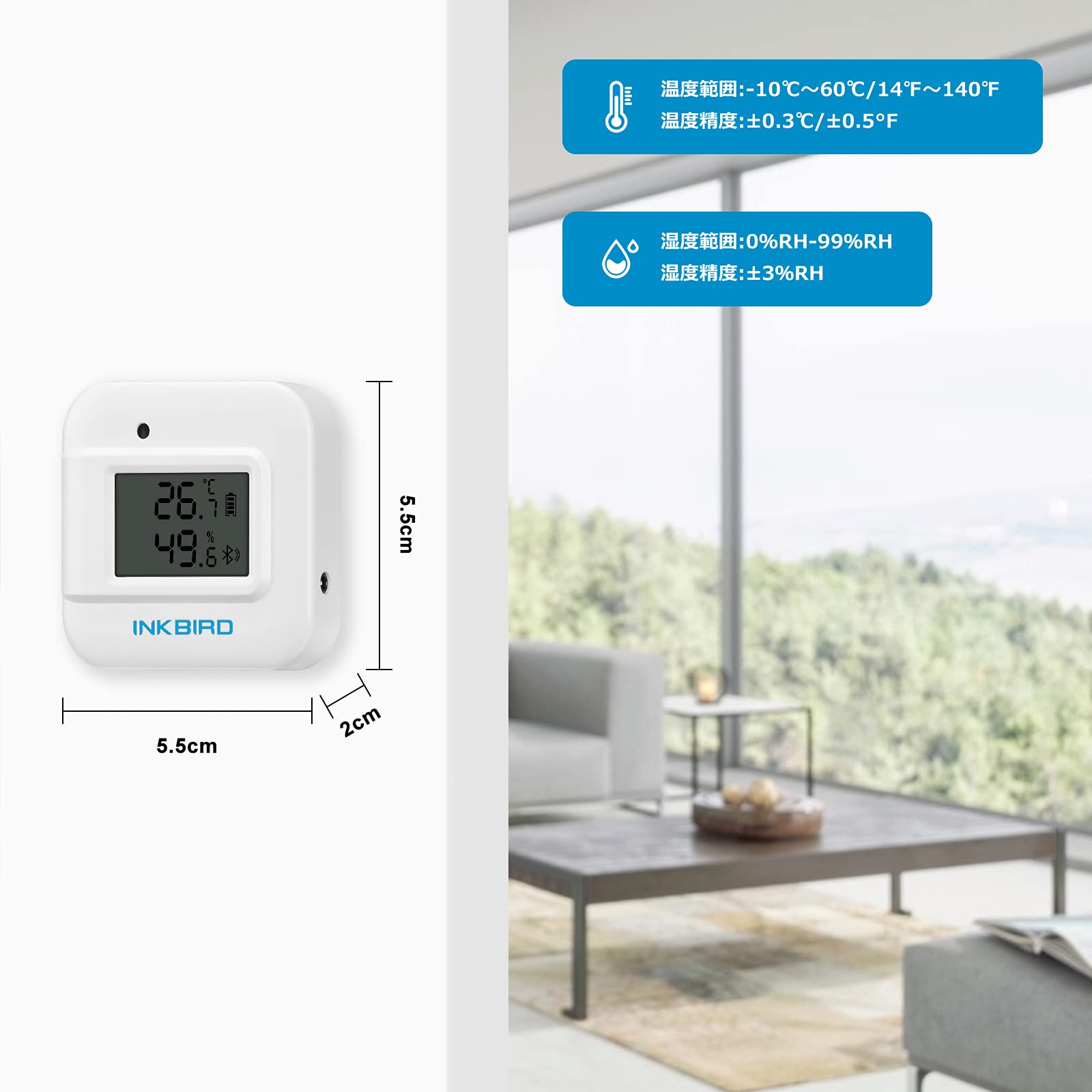 【送料無料】Inkbird Bluetooth温湿度計 温度計 湿度計 アラーム付き スマートセンサー グラフ表示 データロガー データのエクスポート iOS/Androidアプリで温度管理 爬虫類 温室 ヒュミドール ワインセラー IBS-TH2 PLUS 色：ホワイト、サイズ：温度湿度プローブ付き clickworks-10184376 LUCKS サンプル画像3