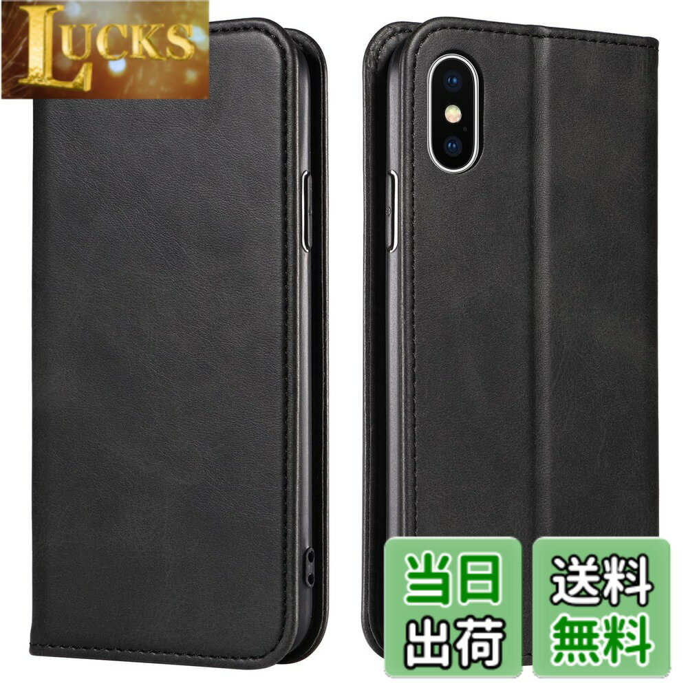 乐天商城 - 【送料無料】PinLiSheng iPhone ケース 手帳型 アイフォン カバー PUレザー マグネット式 耐衝撃 落下防止 カードポケット付き スタンド機能 軽量 薄型 360度全面保護いPhone インチ対応 色：ブラック、サイズ：iPhone X/XS