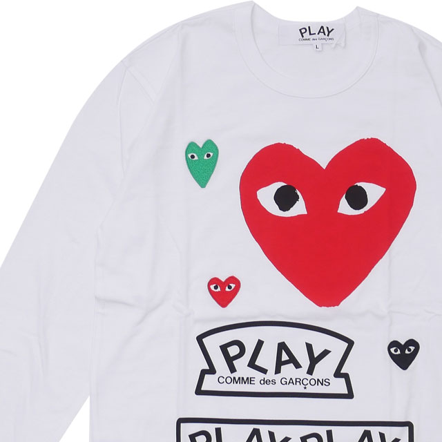 新品 プレイ コムデギャルソン PLAY COMME des GARCONS MENS Multiple Heart Printed L/S T-Shirt 長袖Tシャツ WHITExRED メンズ 新作 TOPS