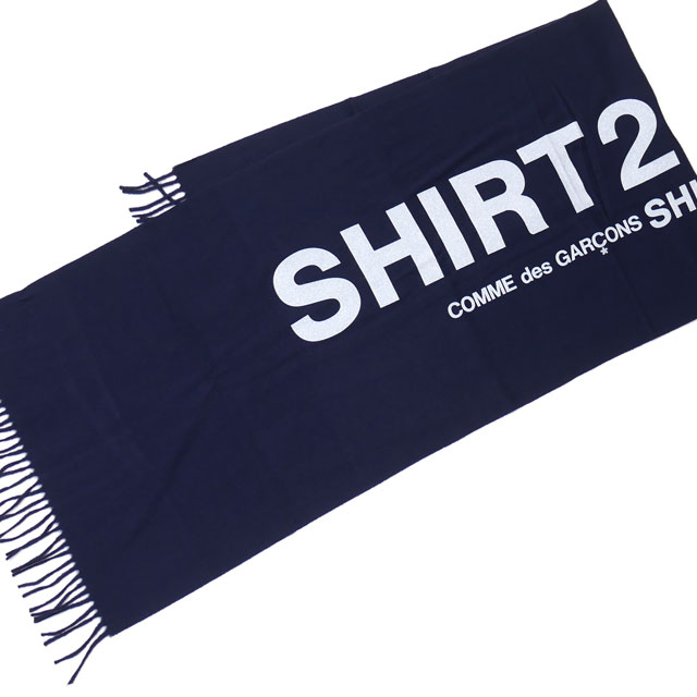 正規品 本物保証 新品 コムデギャルソン シャツ COMME des GARCONS SHIRT wool cloth on logo print マフラー ストール NAVY ネイビー 紺 メンズ レディース グッズ