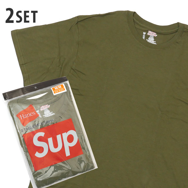 楽天CliffEdgeR正規品・本物保証 新品 シュプリーム SUPREME x ヘインズ Hanes Tagless Tee 2-pack Tシャツ 2枚セット OLIVE オリーブ メンズ レディース 半袖Tシャツ