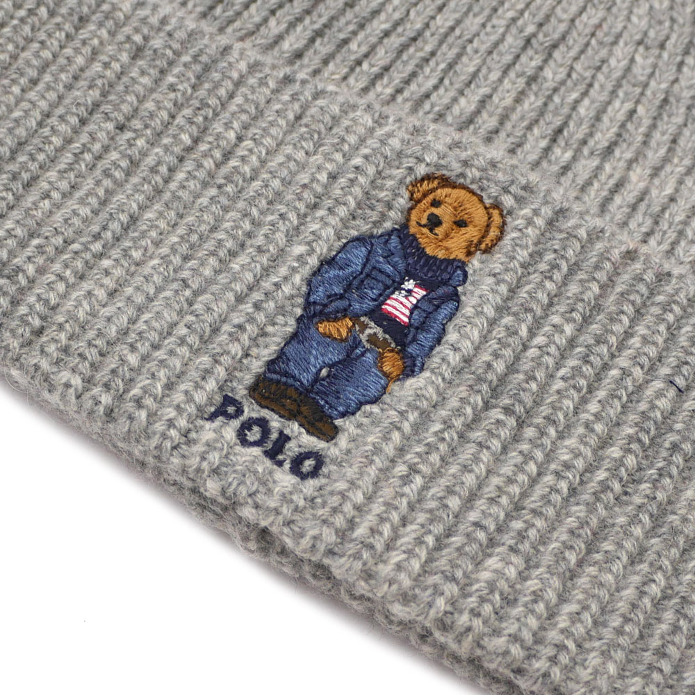 【2022年3月4月度 2ヶ月連続月間優良ショップ受賞】新品 ポロ ラルフローレン POLO RALPH LAUREN POLO BEAR KNIT HAT ニットキャップ GREY グレー 灰 メンズ 39ショップ