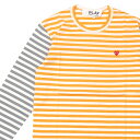 【2022年3月4月度 2ヶ月連続月間優良ショップ受賞】新品 プレイ コムデギャルソン PLAY COMME des GARCONS MENS Small Red Heart Striped L/S T-Shirt 長袖Tシャツ YELLOWxGRAY メンズ 新作 39ショップ ETR122
