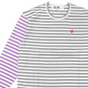 【月間優良ショップ7度受賞】 新品 プレイ コムデギャルソン PLAY COMME des GARCONS MENS Small Red Heart Striped L/S T-Shirt 長袖Tシャツ GRAYxPURPLE メンズ 新作