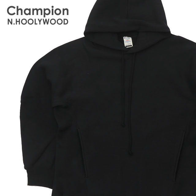 【数量限定特別価格】 新品 エヌハリウッド N.HOOLYWOOD x チャンピオン Champion HODDED SWEATSHIRT パーカー BLACK ブラック 黒 メンズ 新作