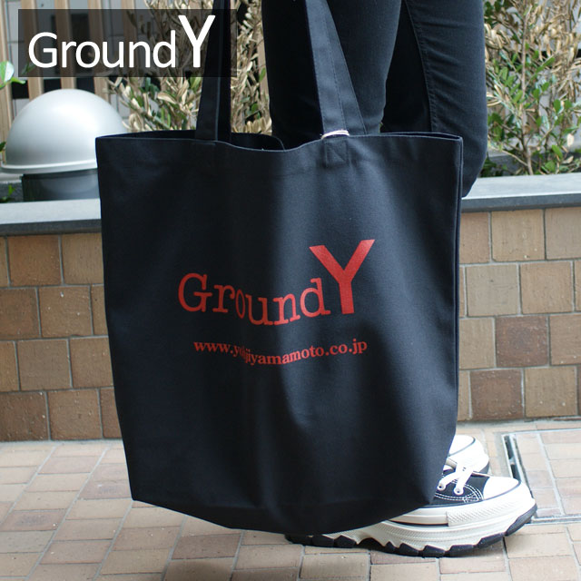 yԗDǃVbv7x܁z Vi OEhC Ground Y Tote Cotton Canvas Logo Tote Bag g[gobO BLACKxRED Y fB[X Yohji Yamamoto EW}g ETN130