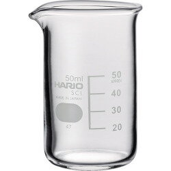 【HARIO ハリオ】 トールビーカー 50ml ホウケイ酸ガラス 透明色 耐熱ガラス 計量カップ メジャーカップ 日本製 made in Japan 耐熱性 ガラス製 容器 アロマ用 手作りコスメ 本格派 理化 実験 検査 かわいい