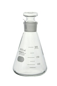 【AGC・IWAKI】共栓付三角フラスコ 200ml(ガラス栓付)型式:5020FK200 耐熱性 ガラス製 容器 アロマ用 手作りコスメ 本格派 理化 実験 検査 かわいい