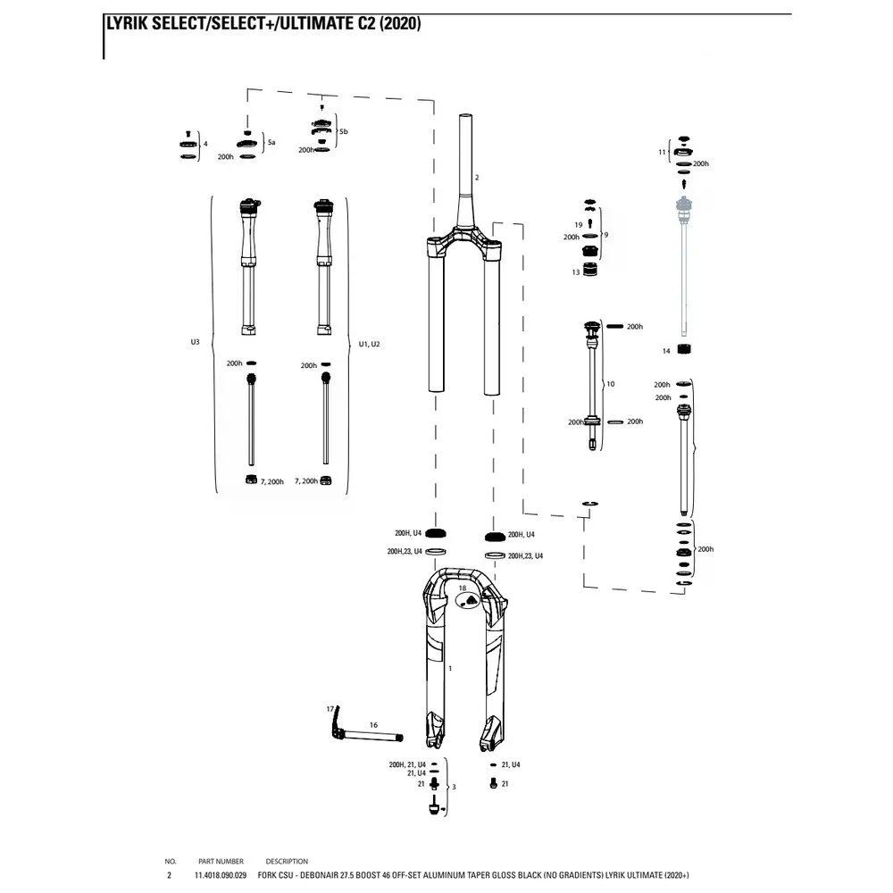 ROCKSHOX クラウン/ステアラー/アッパーチューブ Debonair 46 Offset Lyrik Ultimate用 （ Black ） 