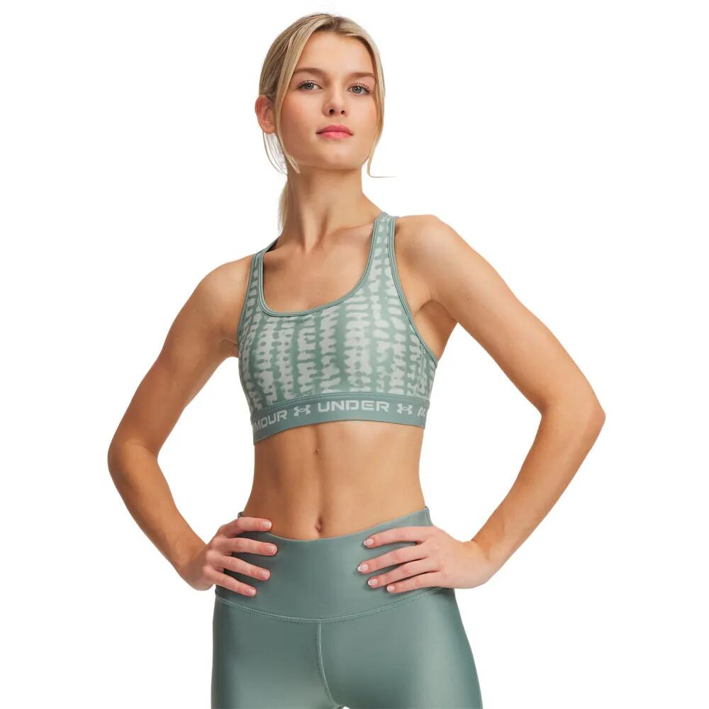 アンダーアーマー クロスバック プリント ミディアム サポート スポーツ トップ （ SilicaGreen/HydroGreen/HydroGreen ） | UNDER ARMOUR