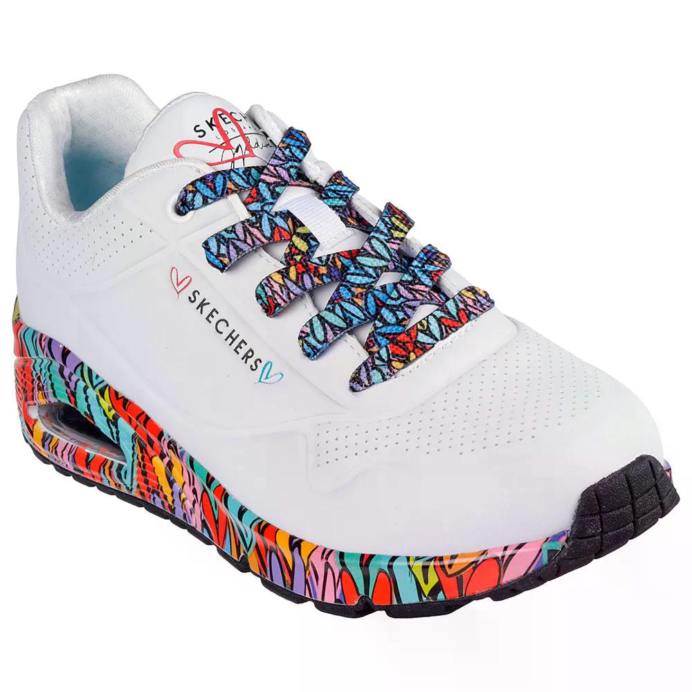 SKECHERS - スケッチャーズ ウノ ラベージド ラブ スニーカー レディース （ WhiteDuraleather/MultiTrim ） | SKECHERS Uno Ravaged Love Sneakers Woman [t]