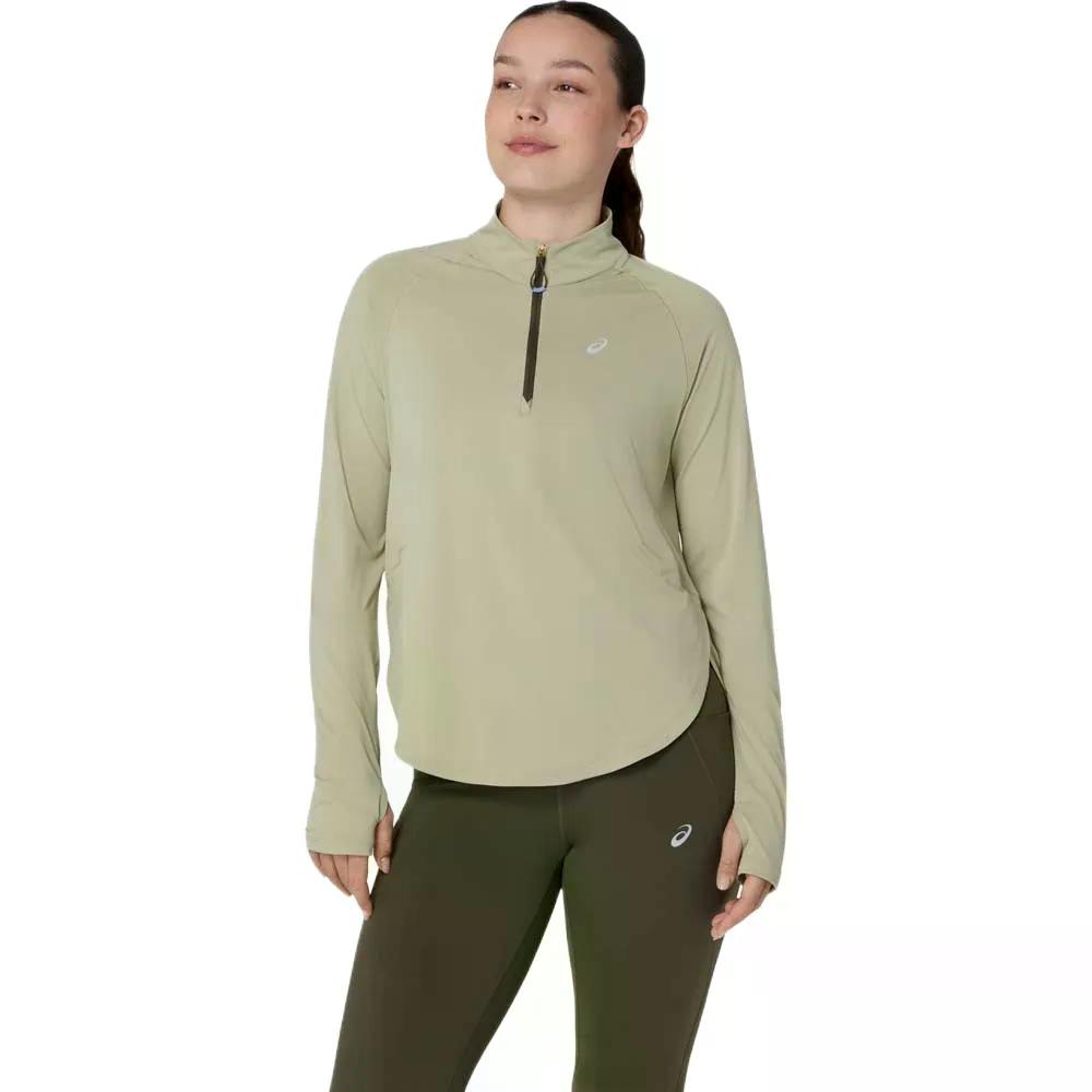 アシックス ナギノ ラン ハーフジップ ロングスリーブ Tシャツ ウーマン （ Khaki ） | ASICS Nagino Run Half-Zip Long Sleeve T-Shirt Woman 