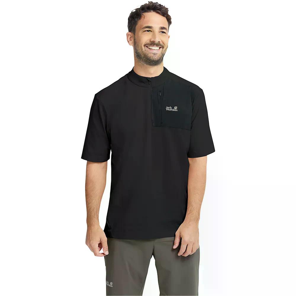 樂天商城 - ジャックウルフスキン スコル ハーフジップ ショートスリーブ Tシャツ （ Black ） | JACK WOLFSKIN Sucol Half-Zip Short Sleeve T-Shirt [t]