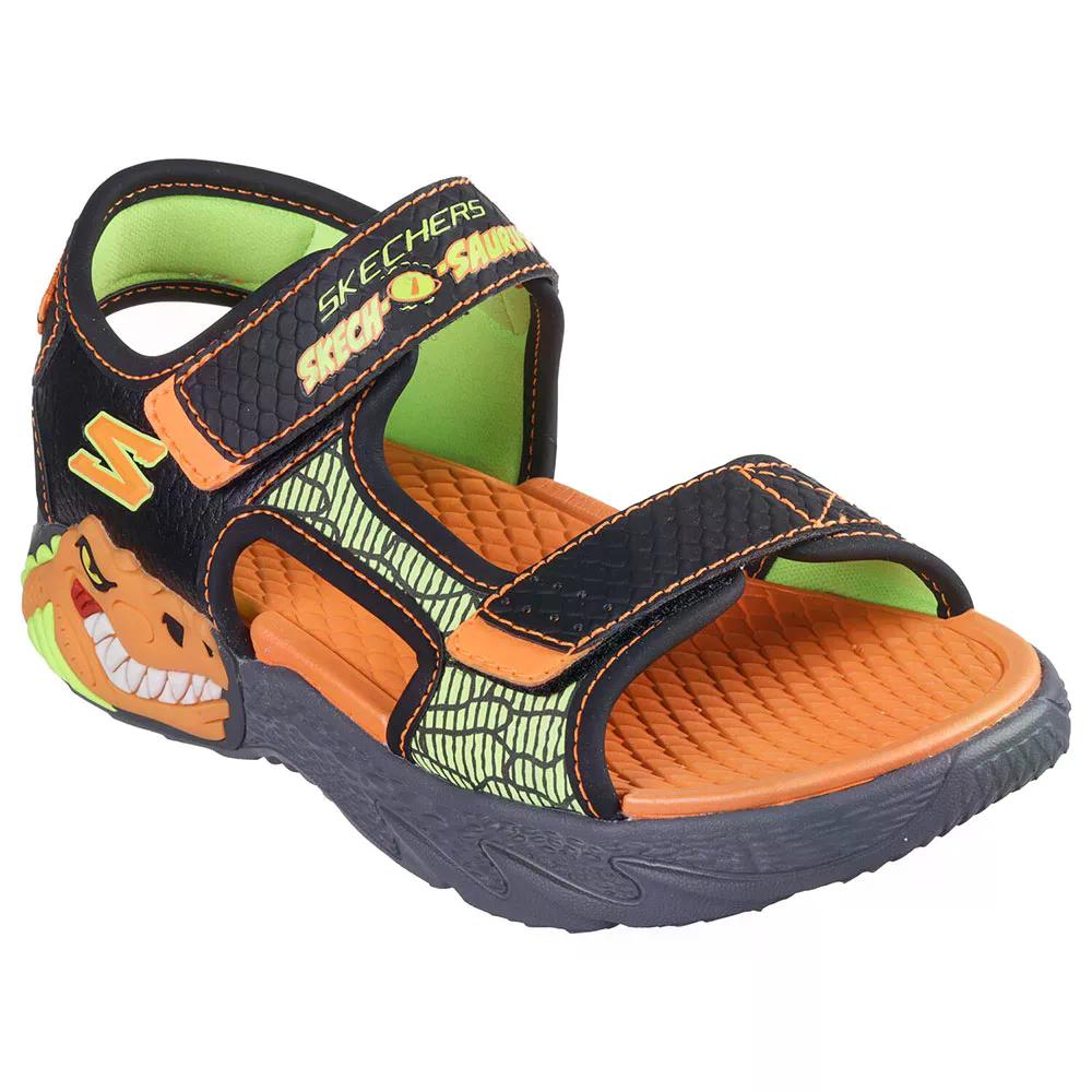 樂天商城 - SKECHERS Creature Splash サンダル （ BlackSynthetic/Orange/LimeTrim ） [t]
