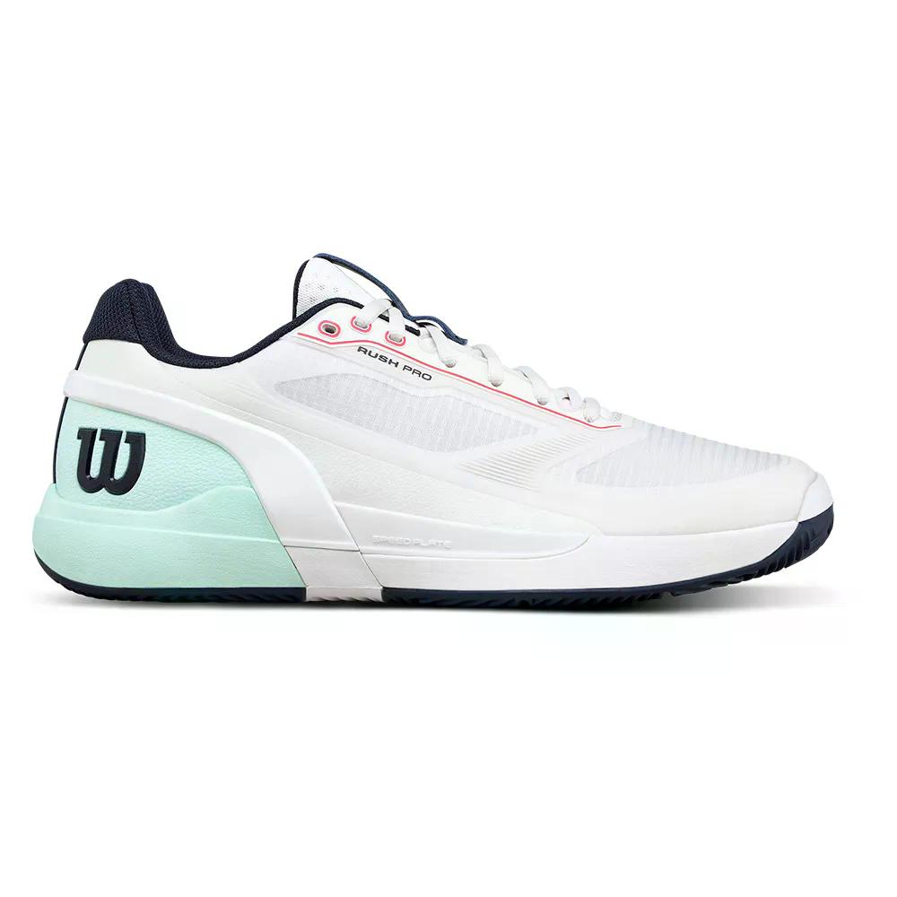 ウィルソン ラッシュ プロ 5 クレーコート テニスシューズ （ White/Bay/FieryCoral ） | WILSON Rush Pro 5 Clay Court Tennis Shoes [t]