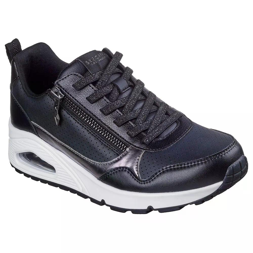 スケッチャーズ ウノ メタリック スライダーズ スニーカー レディース （ BlackDuraleather/Mesh ） SKECHERS Uno Metallic Sliders Sneakers Woman t