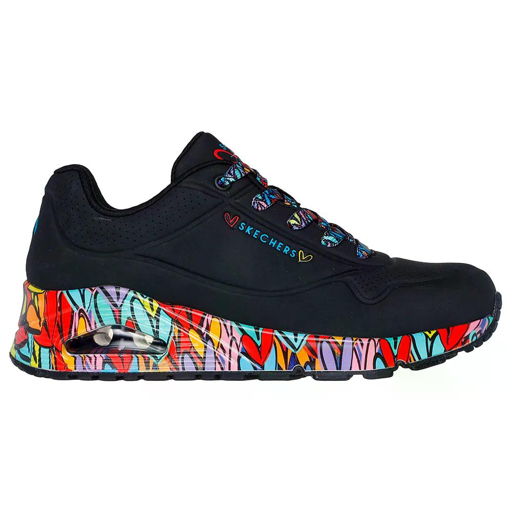 SKECHERS - スケッチャーズ ウノ ラベージド ラブ スニーカー レディース （ BlackDuraleather/MultiTrim ） | SKECHERS Uno Ravaged Love Sneakers Woman [t]