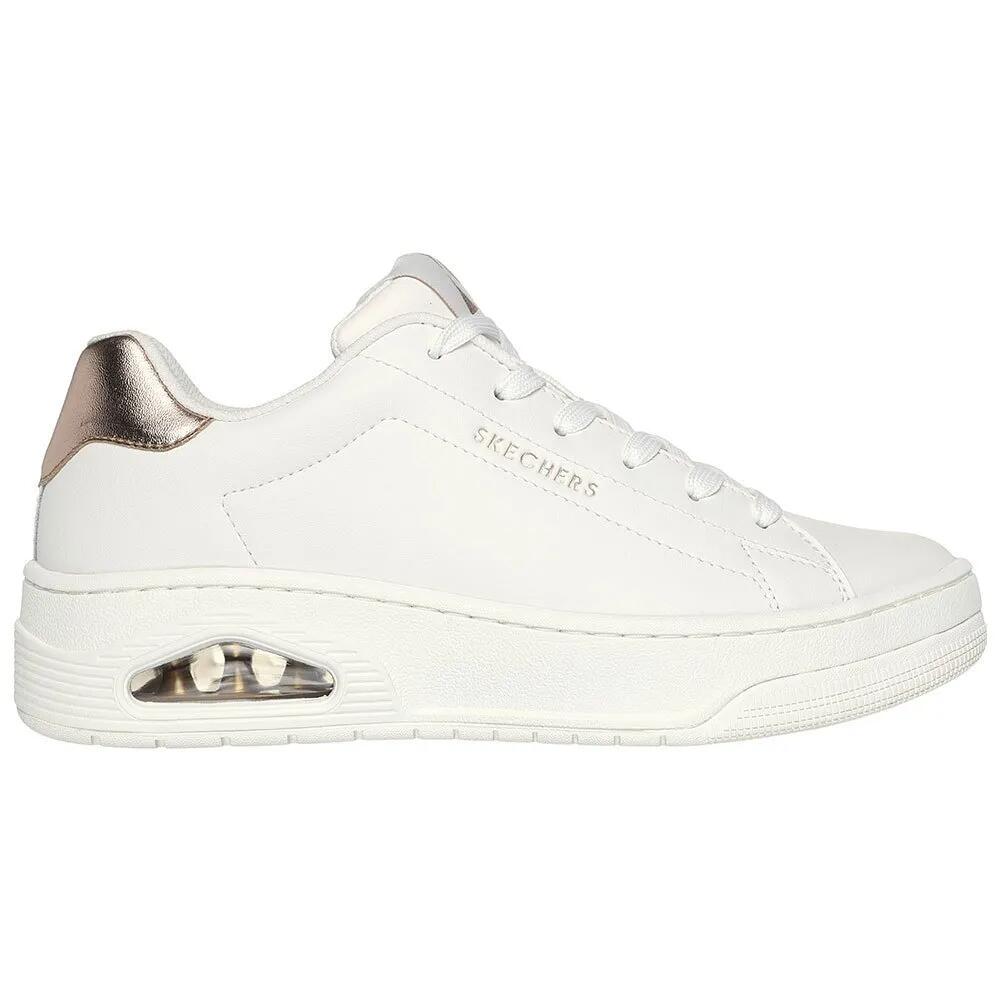 スケッチャーズ ウノ コート シューズ レディース ( White Leather / Rose Gold Duraleather ) | SKECHERS U...