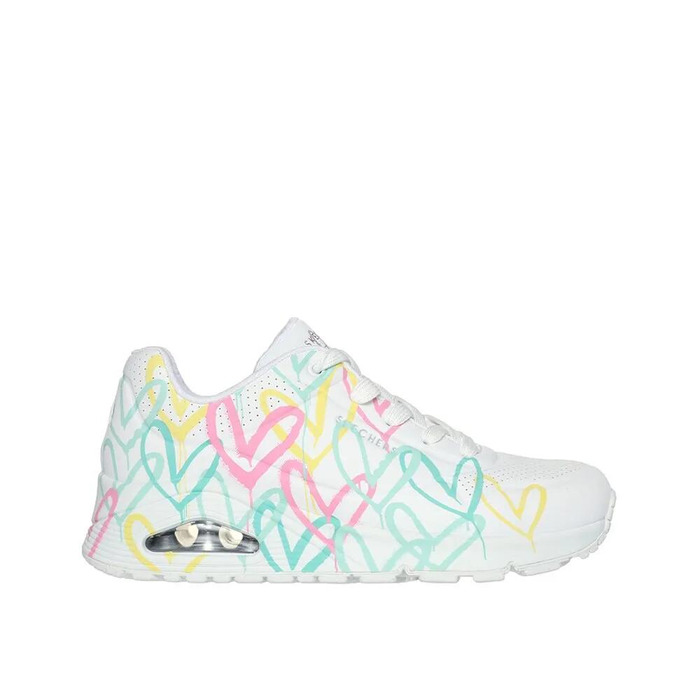 スケッチャーズ ウノ シューズ レディース （ White Durabuck / Multi Colored Uv Color Shifiting Printed Hearts ） SKECHERS Uno shoes Women t
