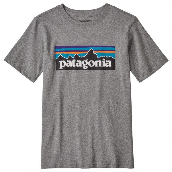 パタゴニア ボーイズ P-6ロゴ オーガニック Tシャツ ( Gravel Heather / White )